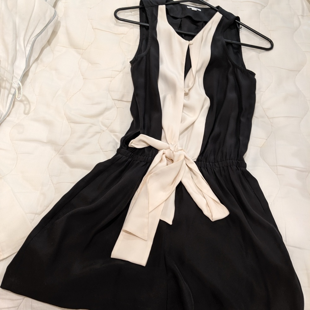 Tuxedo style romper with tie on waist